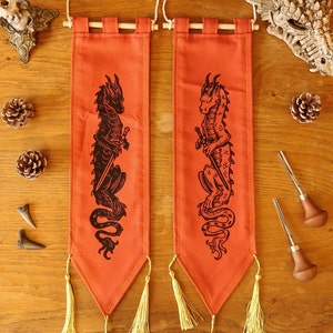 Original Medieval Swords & Dragons - Linocut Banner - Limited color edition