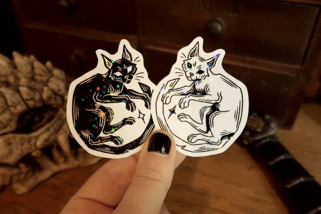 Stickers - Linocut Sparkly Cats Stickers - Etsy