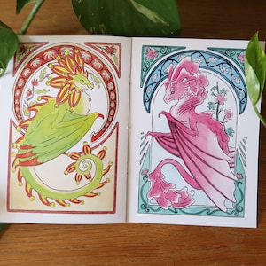 Illustrated Zine Flower creatures in art nouveau style A6 size image 1