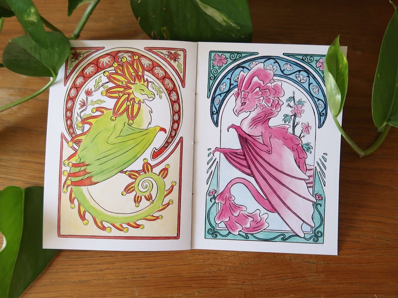 Illustrated Zine Flower creatures in art nouveau style A6 size image 1