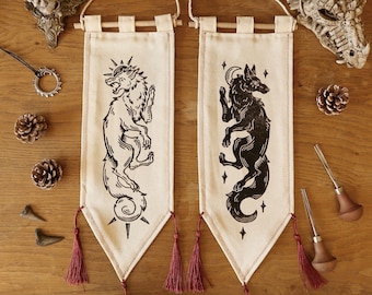 Original Sköll und Hati - Linolschnitt Banner -Limitierte Auflage