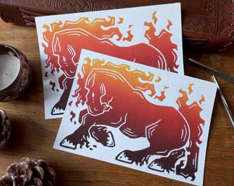Linocut print - Fire horse - Chinese new year