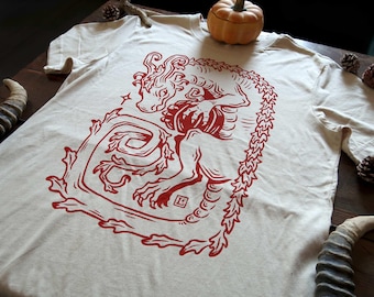 Pumpkin dragon - Screen-Printed Sand cotton tshirt