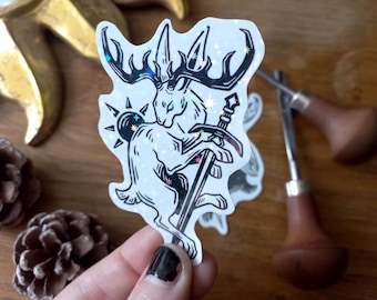 Sparkly Stickers set or sticker - Linocut Jackalope and Wolpertinger