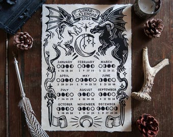 2026 Lunar Calendar - Original Linocut print - A4