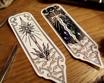 Sparkly Sticker set or sticker - Linocut Sword and spear
