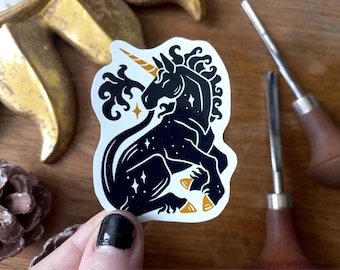 Sticker - Linocut Star unicorn