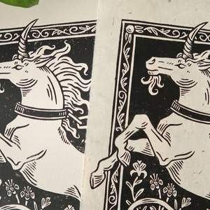 Linocut print Original Unchained unicorn image 2