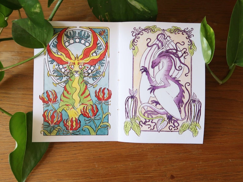 Illustrated Zine Flower creatures in art nouveau style A6 size image 3