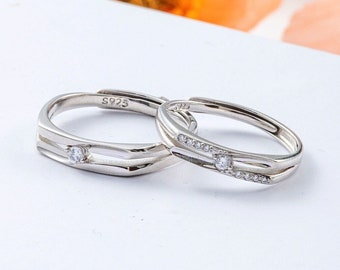 Anillos de pareja de plata de ley 925, anillos de promesa para parejas, anillos a juego, anillos de aniversario, anillos ajustables, joyas de conjunto de anillos de pareja