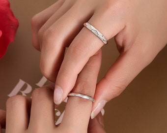 Anillos de plata S925 con corte de diamante, anillos de promesa para parejas, bandas a juego, bandas ajustables, conjunto de anillos para parejas, joyería para parejas