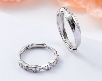 Anillos de pareja de plata 925, anillos de promesa para parejas, anillos a juego, anillos ajustables de aniversario, conjunto de anillos de pareja, regalos de joyería de pareja