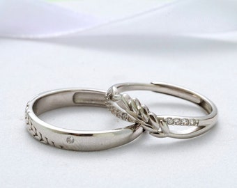 Anillos de pareja de plata 925, anillos de boda a juego para pareja, anillos de promesa, anillos de aniversario ajustables, conjunto de anillos de pareja, joyería de pareja