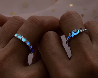 Glow in the Dark Celestial Promise Rings for Couples 925 Silver Couple Rings His Her Matching Rings Couple Ring Set Valentine's Day Gifts