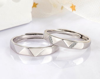 Anillos de plata con circonita cúbica con corte de diamante, anillos de promesa S925 para parejas, anillos a juego, anillos de aniversario para ella, anillos ajustables, regalos para parejas