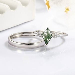 Kite Green Moss Agate 925 Silver Couple Rings Promise Rings for Couples Matching Ring Set Adjustable Anniversary Rings Gift for Couples