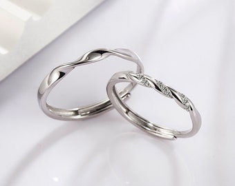 Twisted Rope S925 Silver Promise Rings for Couples Matching Ring Set His Her Couple Ring Set Adjustable Anniversary Rings Couple Bands