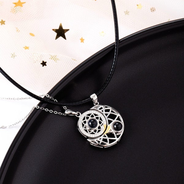 Soleil Lune Magnétique Connecté 925 Argent Couple Colliers Assortis Collier Ensemble Anniversaire Collier Couple Pendentifs Bijoux Idées Cadeaux