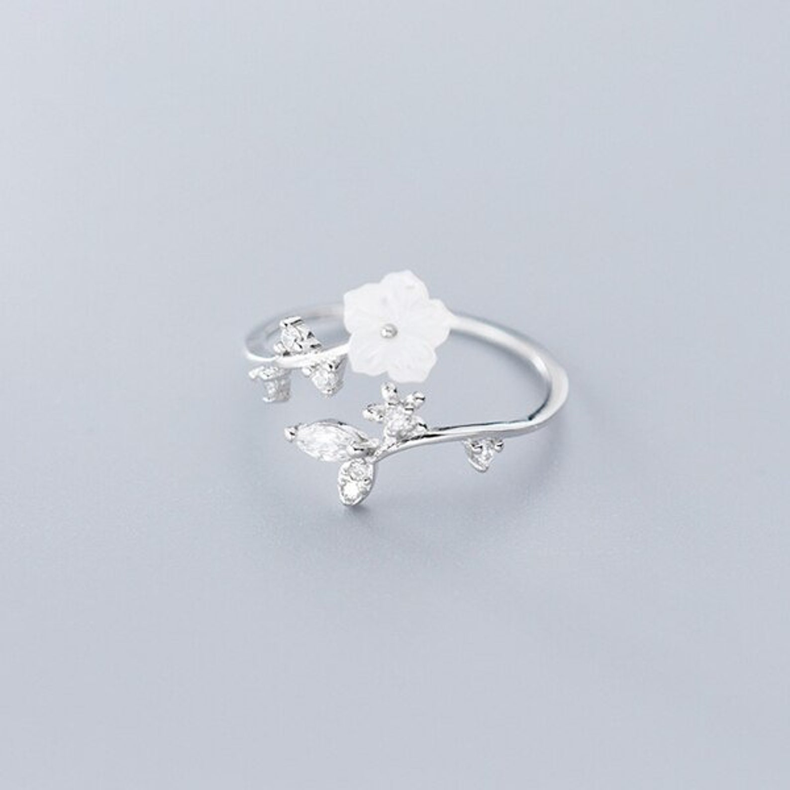 White Flower Ring Zircon Ring Women Flower Rings Silver | Etsy