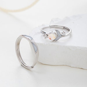 Glowing Band Moonstone Silver Couple Rings Promise Rings for Couples Matching Rings His Her Adjustable Ring Set Couple Ring Set Jewellery image 4