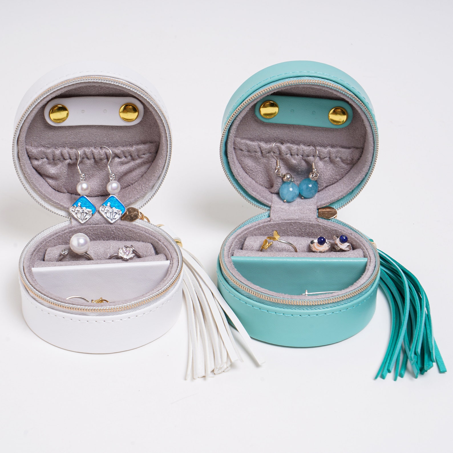 Round Travel Jewelry Box Mini Jewelry Case Luxury Jewelry Etsy