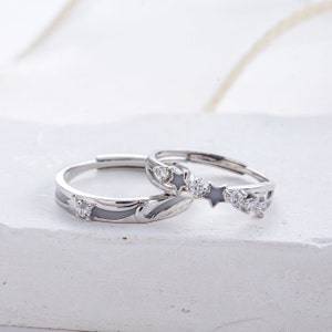 Star Promise Rings Glowing Stars Promise Rings for Couples 925 Silver Couple Rings His Her ...