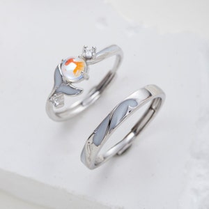 Glowing Band Moonstone Silver Couple Rings Promise Rings for Couples Matching Rings His Her Adjustable Ring Set Couple Ring Set Jewellery image 6