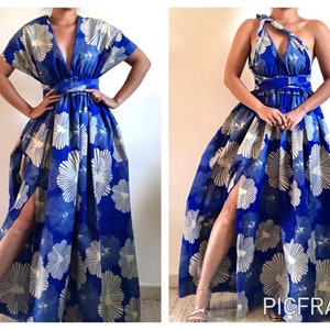 Robe pricesse Nuage bleu Wax, robe demoiselle d'honneur, robe multi, robe convertible image 1