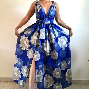 Robe pricesse Nuage bleu Wax, robe demoiselle d'honneur, robe multi, robe convertible image 6