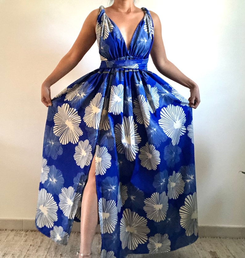 Robe pricesse Nuage bleu Wax, robe demoiselle d'honneur, robe multi, robe convertible image 6