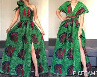 Robe verte convertible, robe demoiselle d'honneur, robe maxi africaine