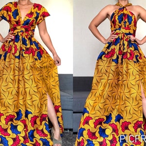 Robe 3 couleurs, wax afrique, robe convertible, multivoies, demoiselle d'honneur
