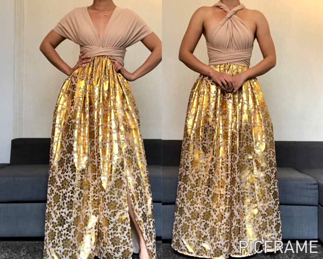 Robe Longue Dorée, Robe Demoiselles D'honneur, Robe Maxi, Robe Multi