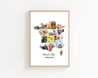 France Map Photo Collage Template: Personalized Travel Keepsake (Digital Download