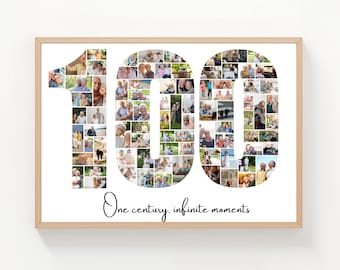 100th Birthday Photo Collage – Editable Canva Template | Milestone Birthday Poster | Instant Download