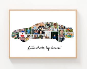 Personalized Car Photo Collage Template, kids Wall Art (Canva template, Digital Download)
