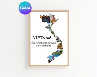 Personalized Vietnam Map Photo Collage Template: Travel Keepsake (Digital Download)