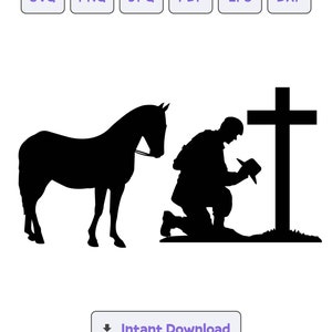 Cowboy with horse kneeling praying at memorial cross Silhouette SVG, Girl svg, Girl dxf, eps, Clipart, Silhouette Cut File, Instant Download