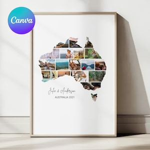 Personalisierte Australien Reisegeschenk, Collage Vorlage, Australien Karte Fotocollage, Urlaub Storyboard