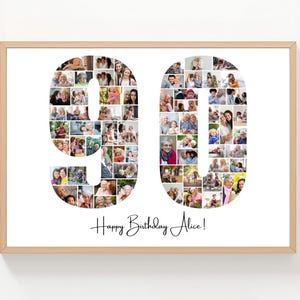 90th Birthday Photo Collage– Editable Canva Template | Milestone Birthday Poster, Couple Gift, Gifts for Him, Gifts for Her, Number Collage