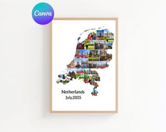 Netherlands Map Photo Collage Template: Personalized Travel Keepsake (Digital Download)