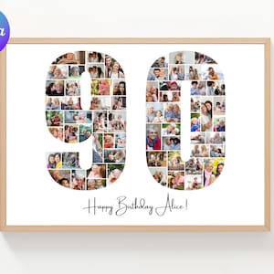 90th Birthday Photo Collage– Editable Canva Template | Milestone Birthday Poster, Couple Gift, Gifts for Him, Gifts for Her, Number Collage