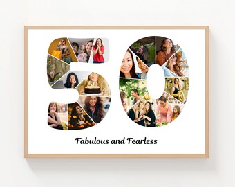 50th Birthday Photo Collage | Customizable Canva Template & Milestone Poster,  Instant Download