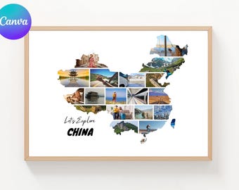 Personalized China Travel Photo Collage: Custom Map Gift (Digital Download, Canva Template)