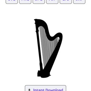 Könnte beinhalten: Schwarze Silhouette einer Harfe, ein Saiteninstrument.