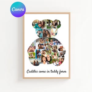 Teddy Bär Foto Collage Vorlage, Benutzerdefiniertes Andenken Geschenk, Digitaler Download, Canva Vorlage Bild 2