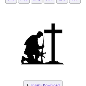 Soldier kneeling praying to cross Silhouette SVG, svg, dxf, eps, Cricut, Clipart, Silhouette Cut File, Instant Download