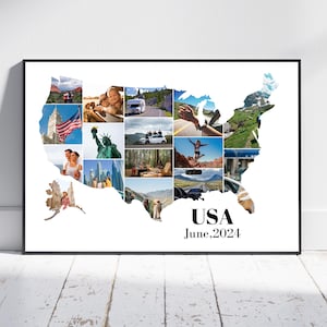 Personalisierte USA Reisegeschenk, Collage Vorlage, USA Karte Foto Collage, Urlaub Storyboard