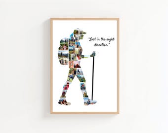 Female Hiker Photo Collage Template: Personalized adventure wall Art  (Digital Download, Canva template)