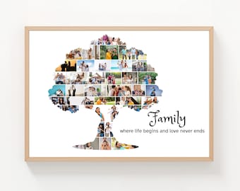 Plantilla de collage de fotos de árbol genealógico personalizado: regalo personalizado de Canva (descarga digital)